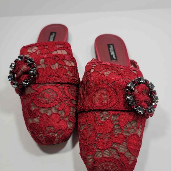 Dolce &Gabbana red lace slides - Picture 7 of 8
